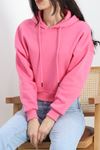 3 İplik Kapşonlu Crop Sweat Pembe - 20959.1878.